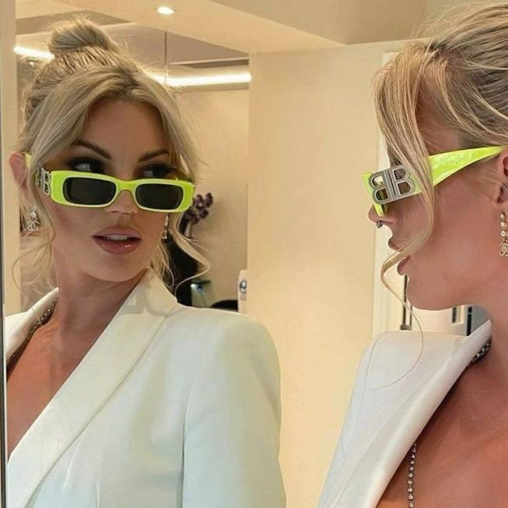 NEW Balenciaga  BB0096S 008 Yellow Silver Logo Grey Square Unisex Sunglasses
